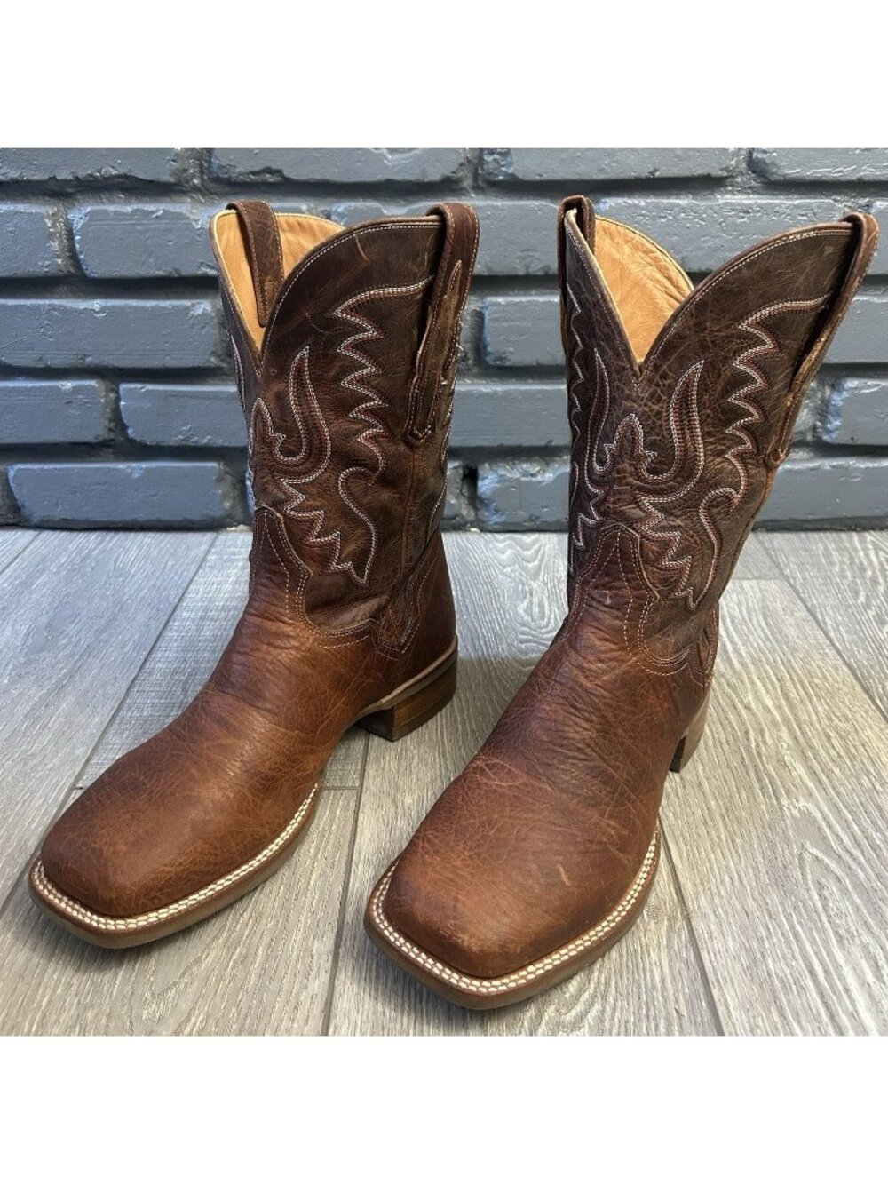 El Dorado Handmade 2455 Square Toe Brown Rubber Sole Cowboy Boots Mens 12 D